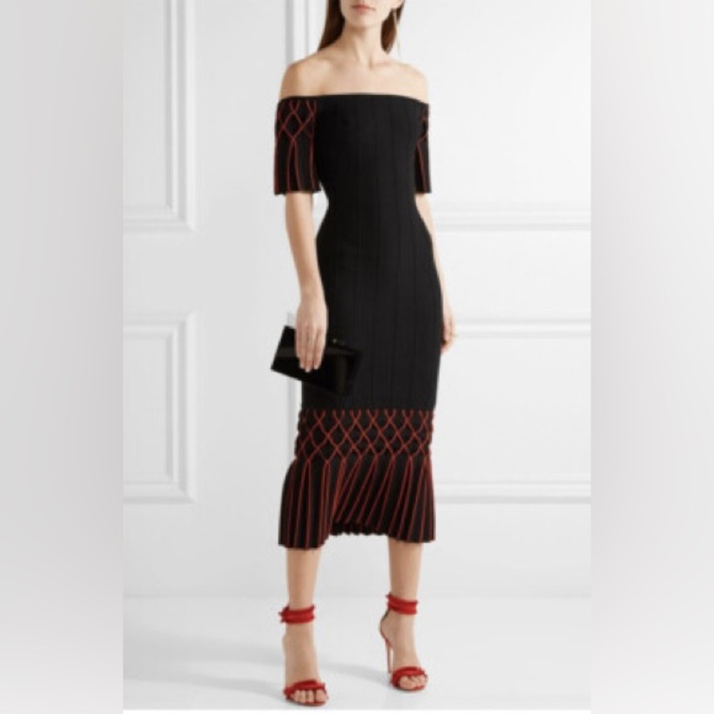 Jonathan Simkhai Off-Shoulder Black and Red Midi Dress
